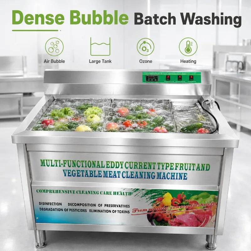 Air Bubble Washing Machine for Fruits Vegetables with Ozone Heating and Stainless Steel Tank for Batch Food Cleaning