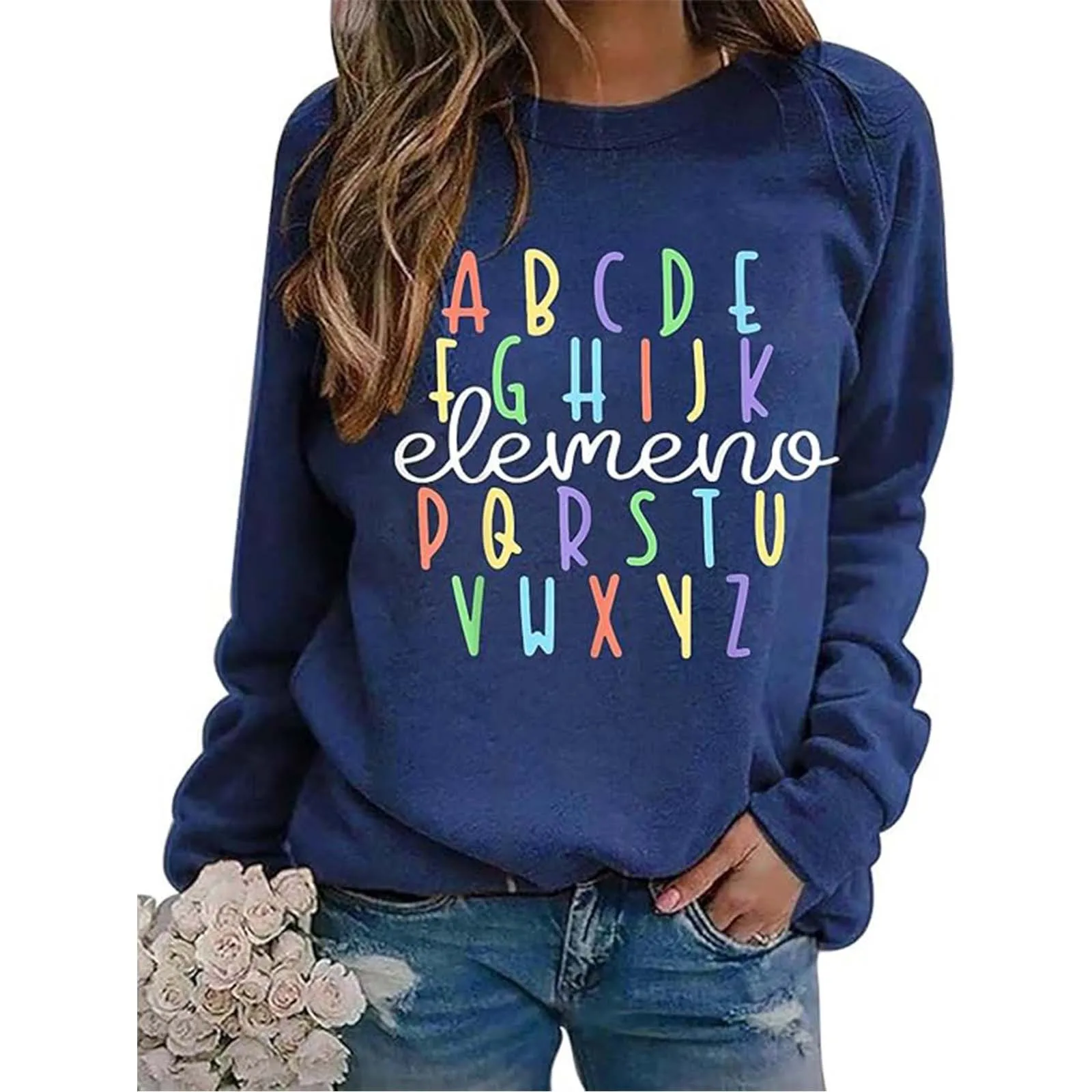 

Women's Casual Long Sleeve Round Neck Sweatshirt With Letter Line Print Stylish Hoodless daily shirt Egirl