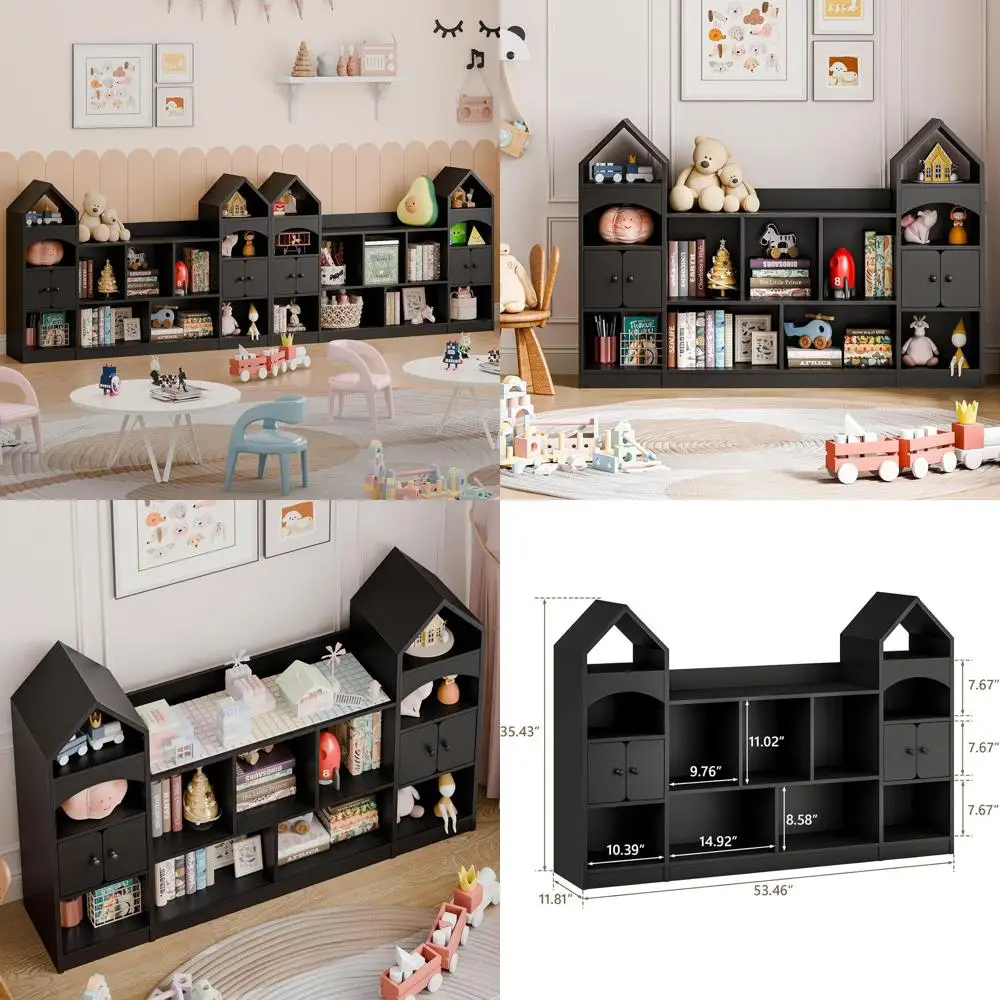 

Black Multifunctional Kids Bookshelf and Toy Storage Cabinet for Playroom, Bedroom, Living Room