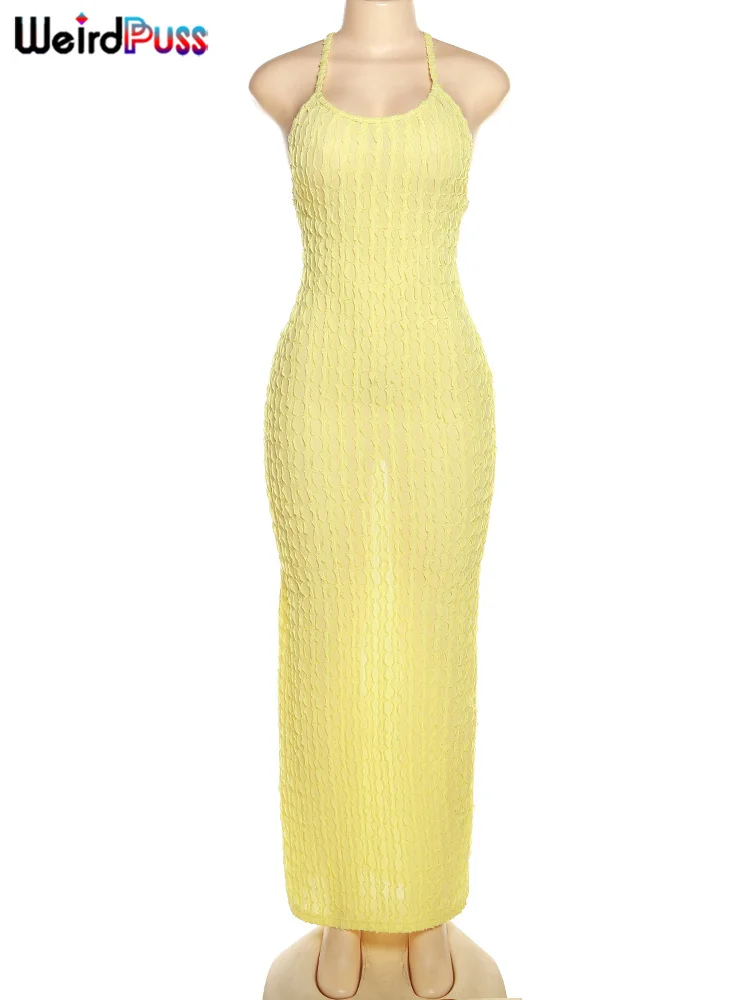 Strano Puss Backless Halter Dress Donna Fasciatura incrociata senza maniche Sexy elegante skinny elasticizzato Festa di nozze Maxi abiti aderenti