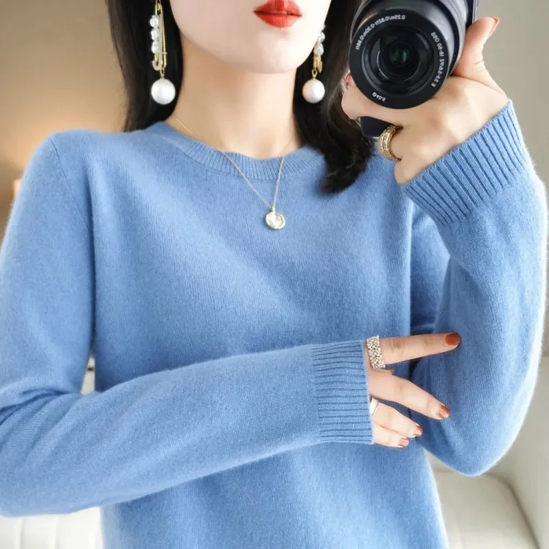 2023 New Autumn Winter Sweater Women O-neck Long Sleeve Knitwears Warm Pullovers Jumper Fashion Sweaters Bottoming Shirts