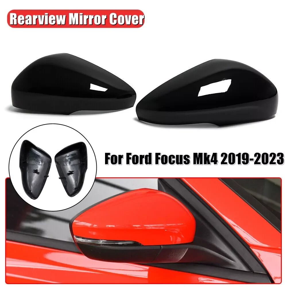 

Глянцевая черная крышка для бокового зеркала заднего вида, 1 пара, крышки для Ford Focus MK4 2019 2020 2021 2022 LHD RS, Стайлинг, сменный корпус