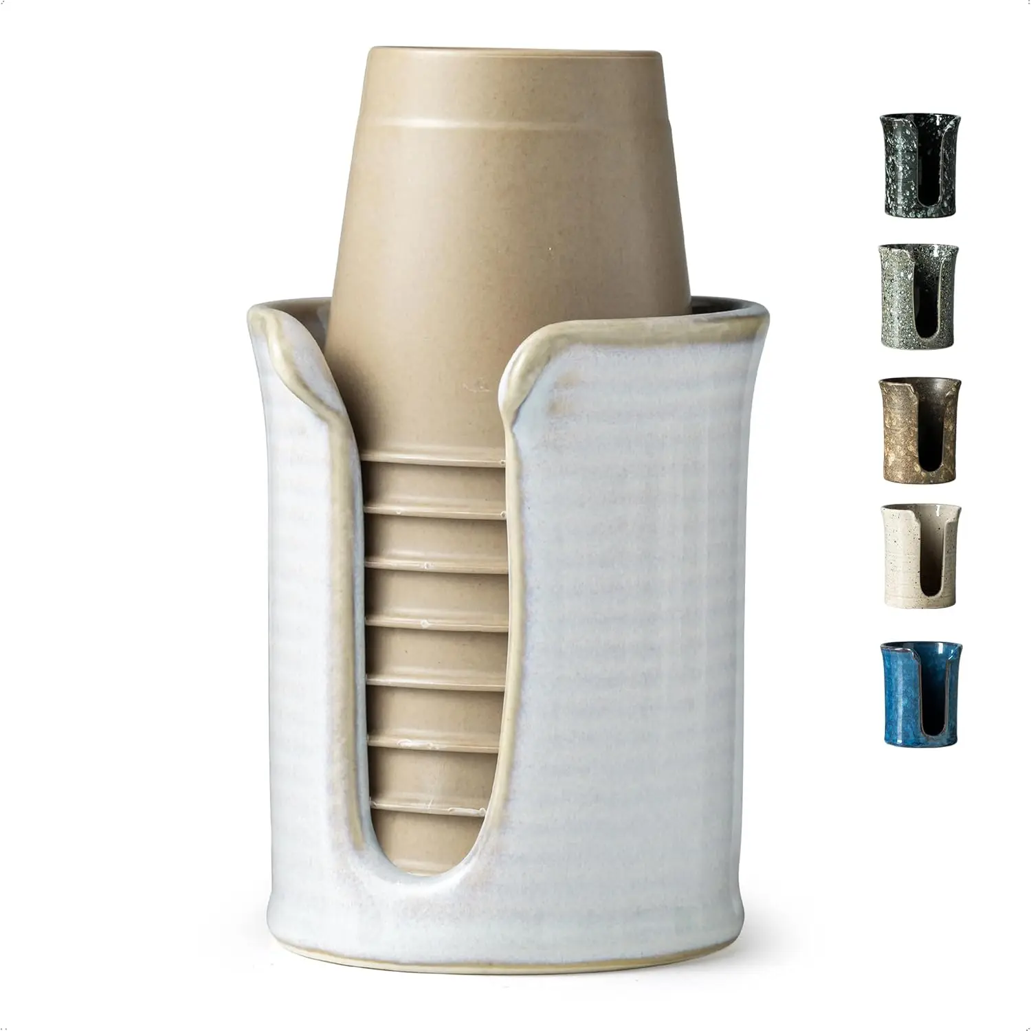 

3 oz Bathroom Cup Dispenser, Ceramic Wall Mounted Holder for Small Cups, Cream White