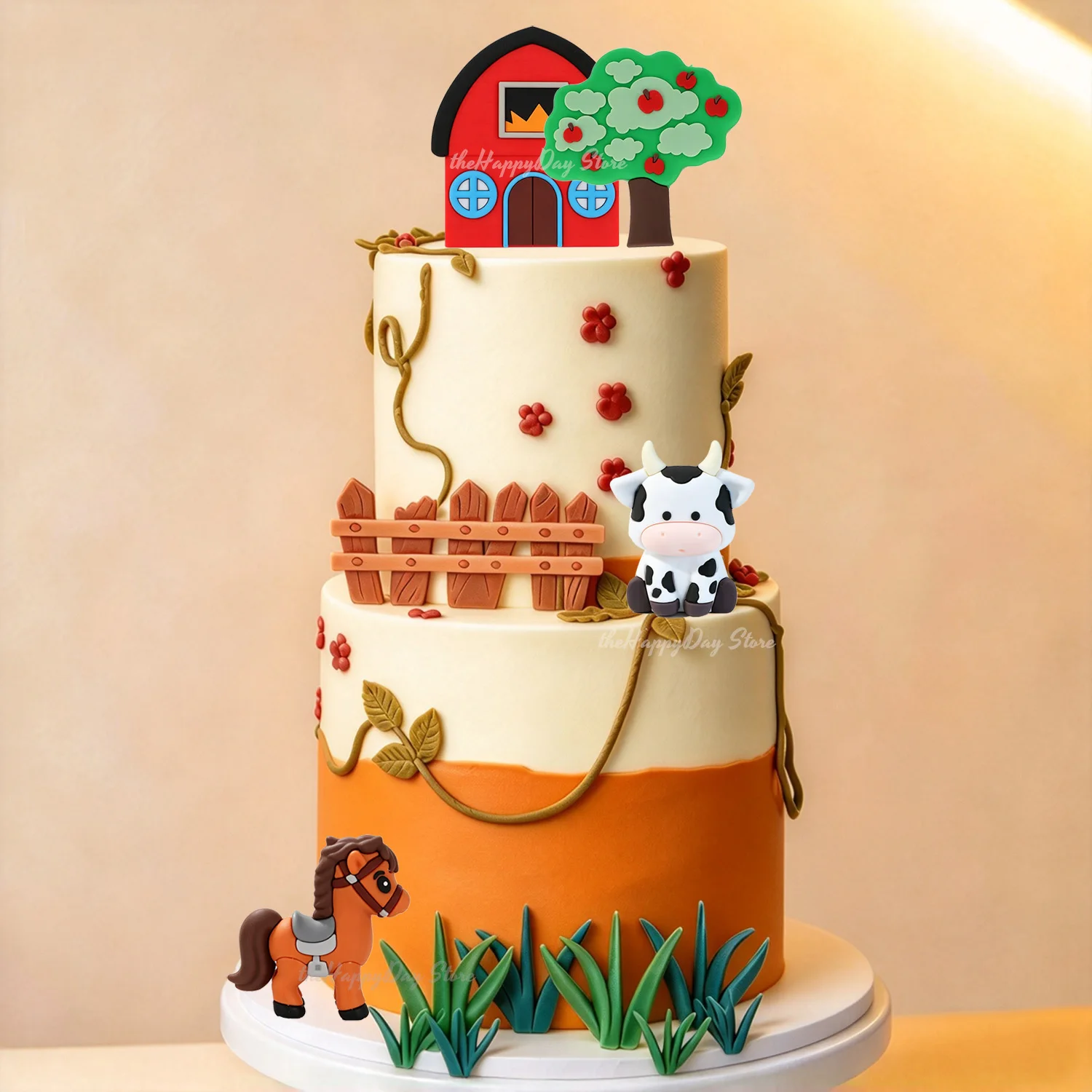 Farm Animal Cow Cake Topper Decorations Cowboy Horse Pig Sheep Cake Toppers for Farm Animal Birthday Baby Shower Cake Decoration