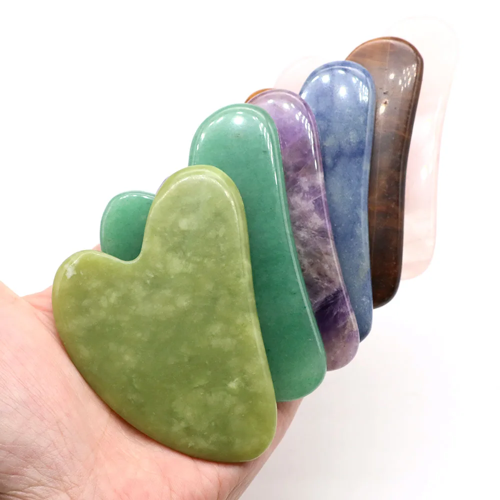Natural Stone Gua Sha Scraper Facial Massager Tool Jade Rose Quartz Guasha Massage Board Skin Face Beaty Gouache Scraping Tools