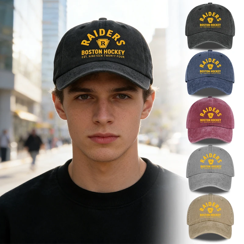 MLFO Raiders bedruckte, gewaschene Baseballkappe, leicht, atmungsaktiv, verstellbar, sportlich, trendig, modisch, Unisex, Geschenk für Hockey-Fans