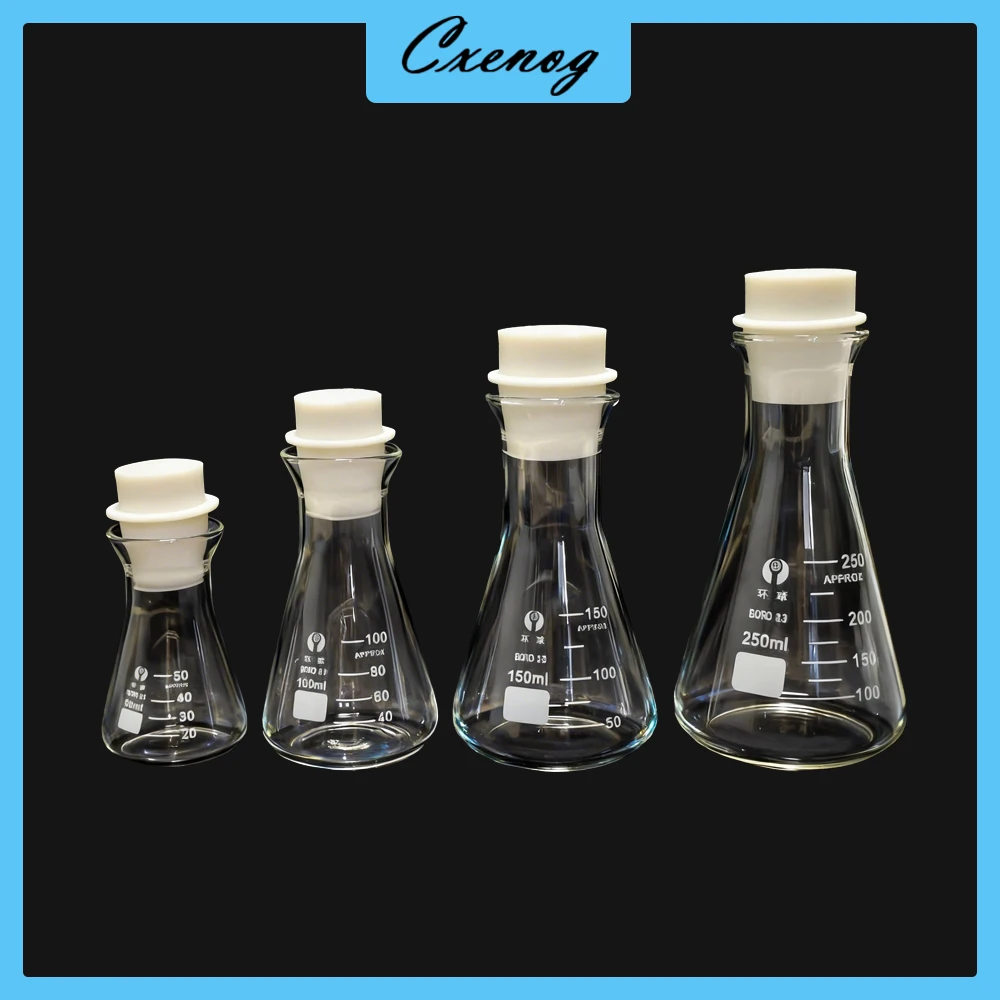 

50ml to 500ml Glass erlenmeyer flask With Stopper Triangle/conical Flask bottle with trumpet Mouth for lab experiments