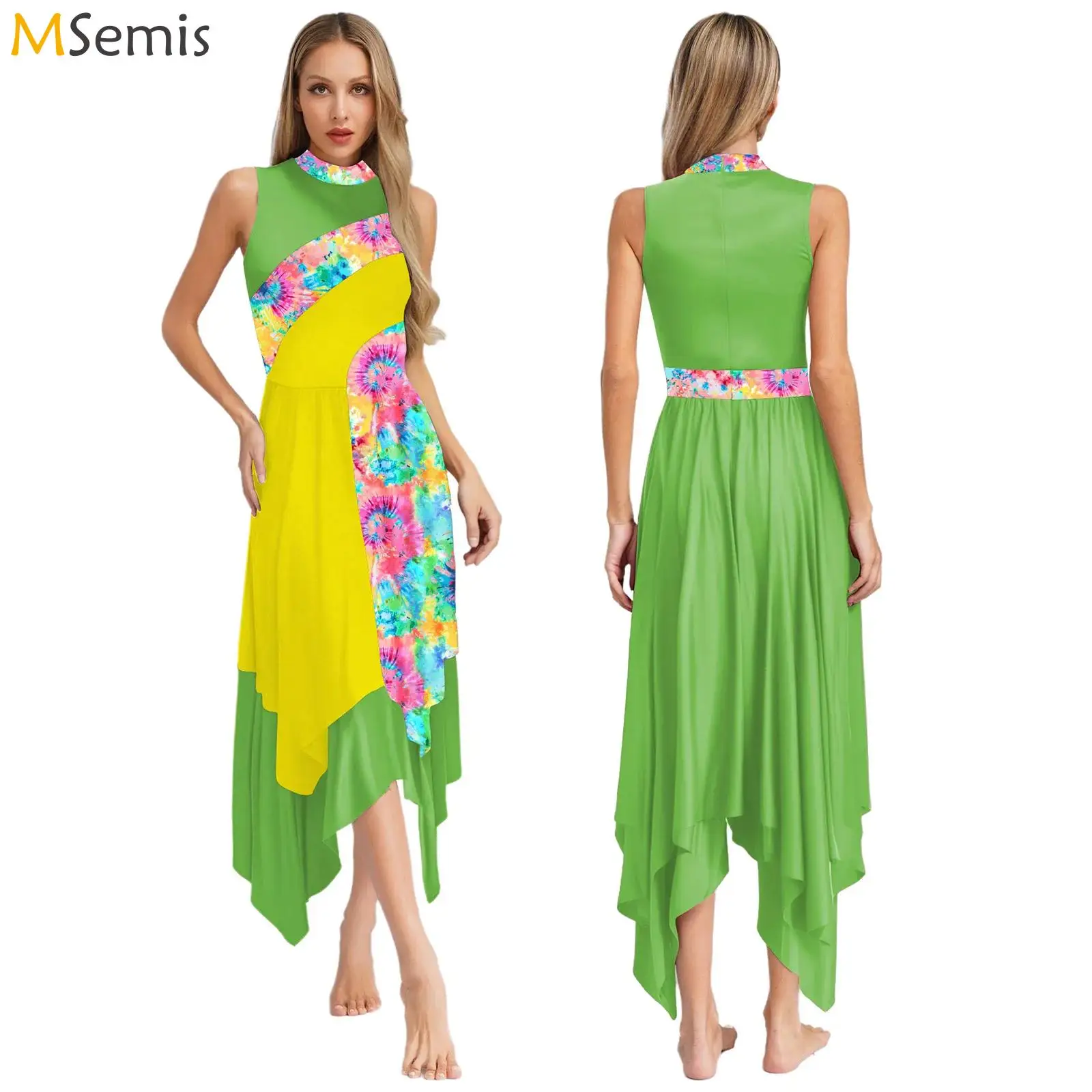 

Women Modern Lyrica Dance Costume Worship Tunic Choir Dance Dresse Sleeveless Asymmetrical Dresses Liturgical Praise Performance