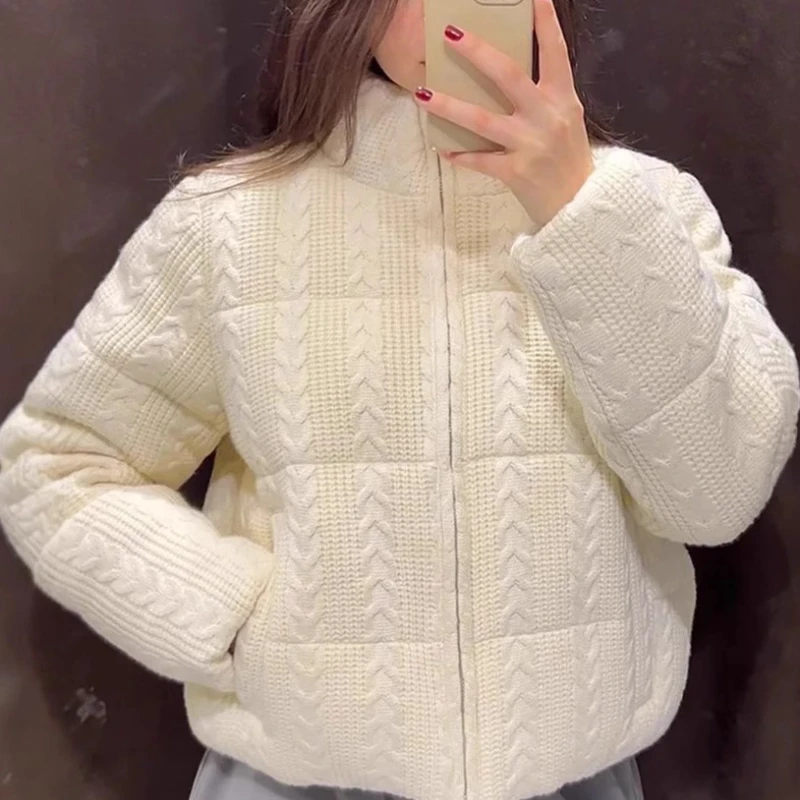 

Womens 2025 Autumn Winter Stand Collar Zip Up Jacket Street Fashion Warm Solid Color Coat