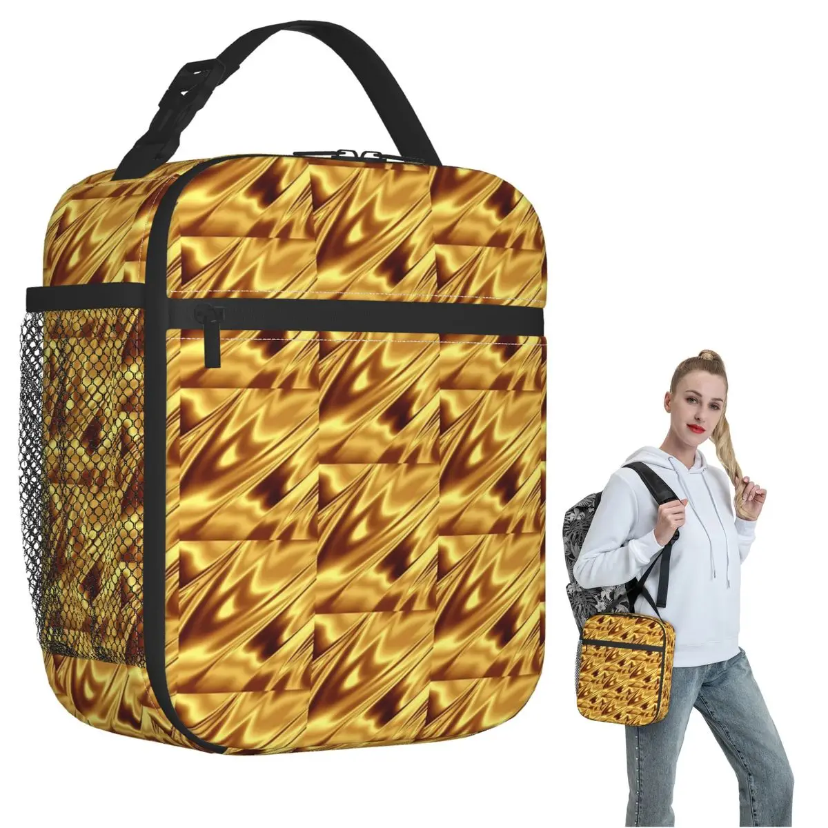 

Super Shiny Gold Merchandise Insulated Lunch Bag for Women Children Portable Food Boxes Thermal Lunch Box Tote