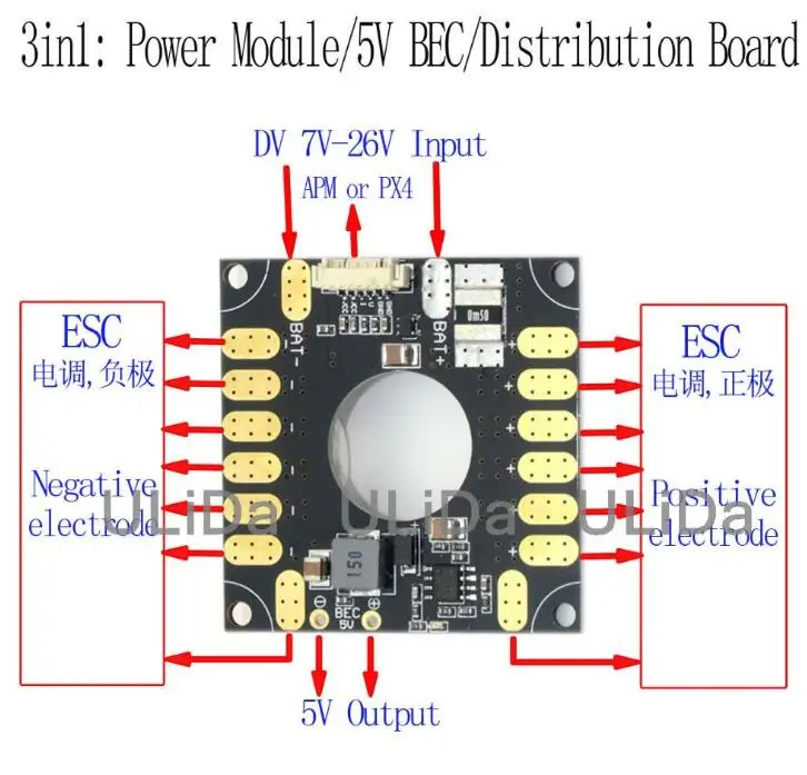 APM / PIXHAWK / 3DR 3in 1 moduł zasilania ESC tablica rozdzielcza 5V BEC 3 w 1 dla APM 2.5 2.6 2.8 Pixhawk PX4 PIX kontroler lotu