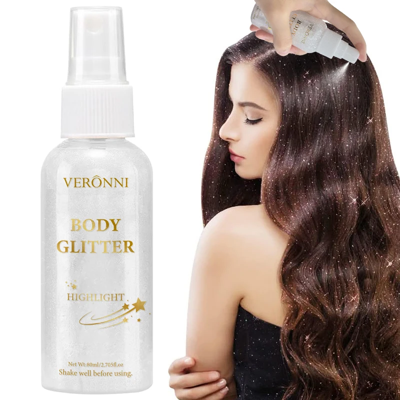 Shiny Glitter Spray Radiant Silver Glitter Spray for Hair &Body Instant Holographic Highlight Sparkling Shimmer Makeup for Party