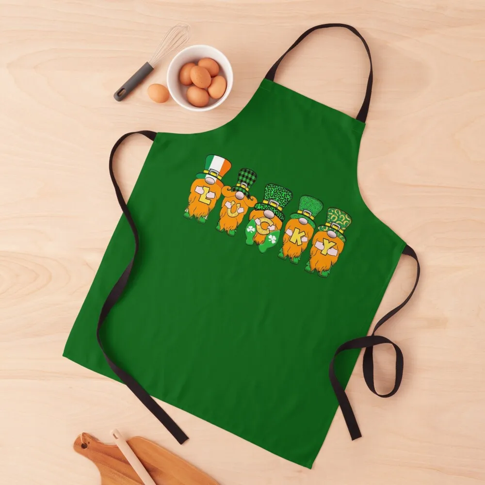 

5 Cute Irish Gnomes Leprechauns Lucky Green Shamrocks Apron chef kitchen clothes hospitality aprons