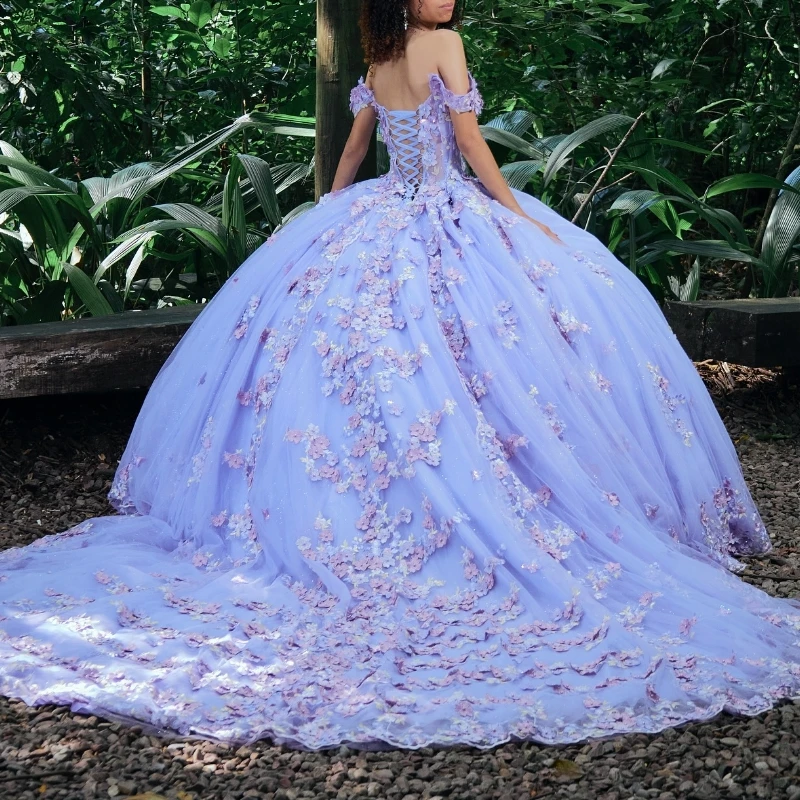 

Customized Lavender Quinceanera Dresses Ball Gown Off Shoulder Appliques Lace Beading Tull Sweet 16 Dress Mexican Vestidos 15 De