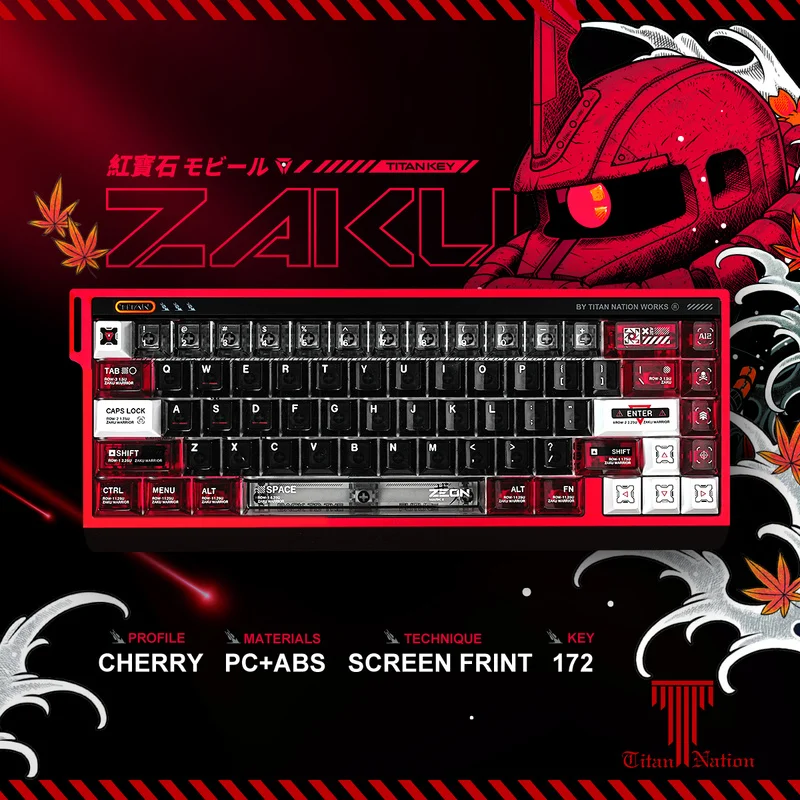 Esports Players Titan Kingdom ZAKU Ruby Zagu Original Factory Height Keycaps 172 Key PC+ABS Transparent Keyboard Keycaps