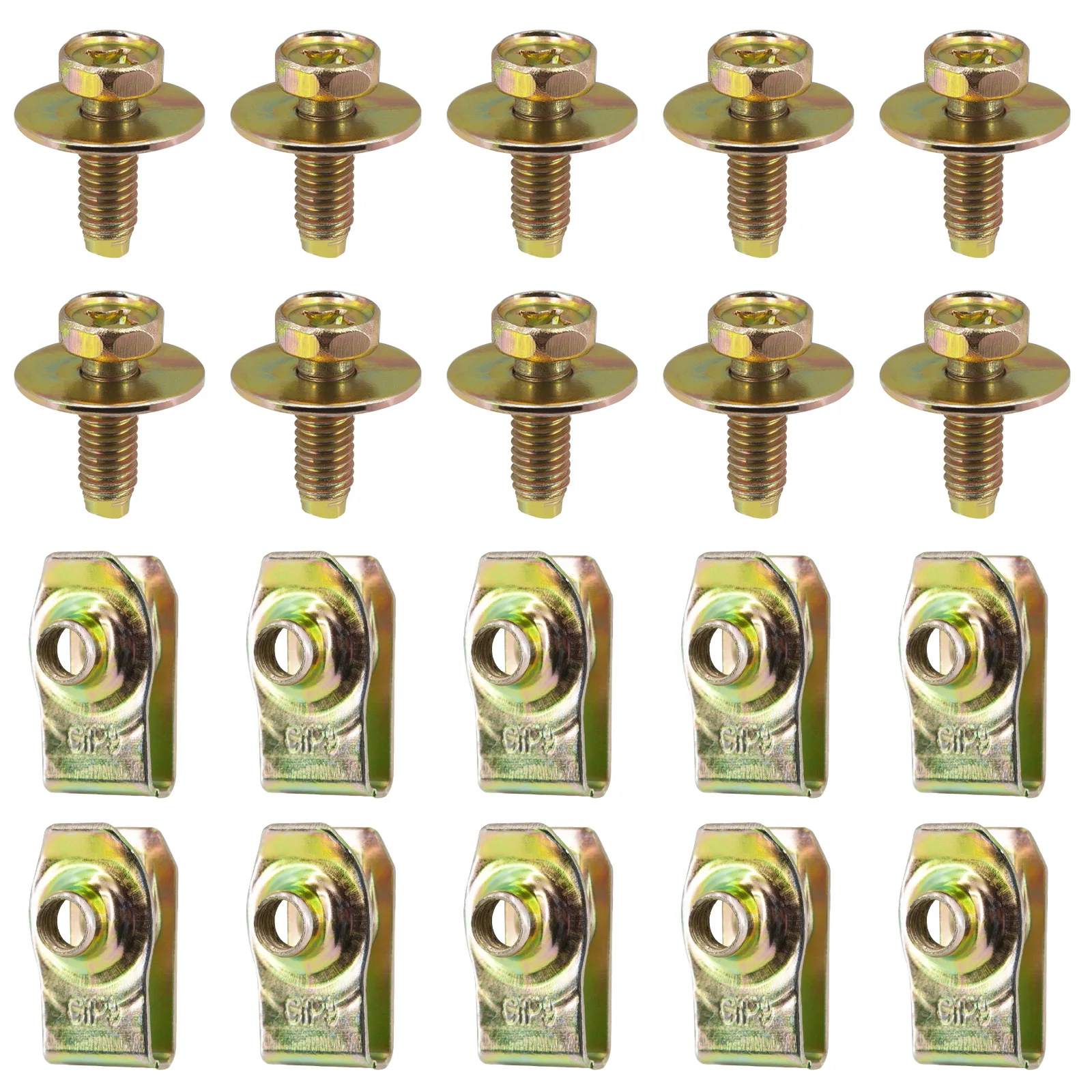 

10Set Car Fender Bumper Body Bolt & U-nut Spring Clip M6 Fastener Rivet Universal Engine Under Cover For Honda Civic C-RV Gold