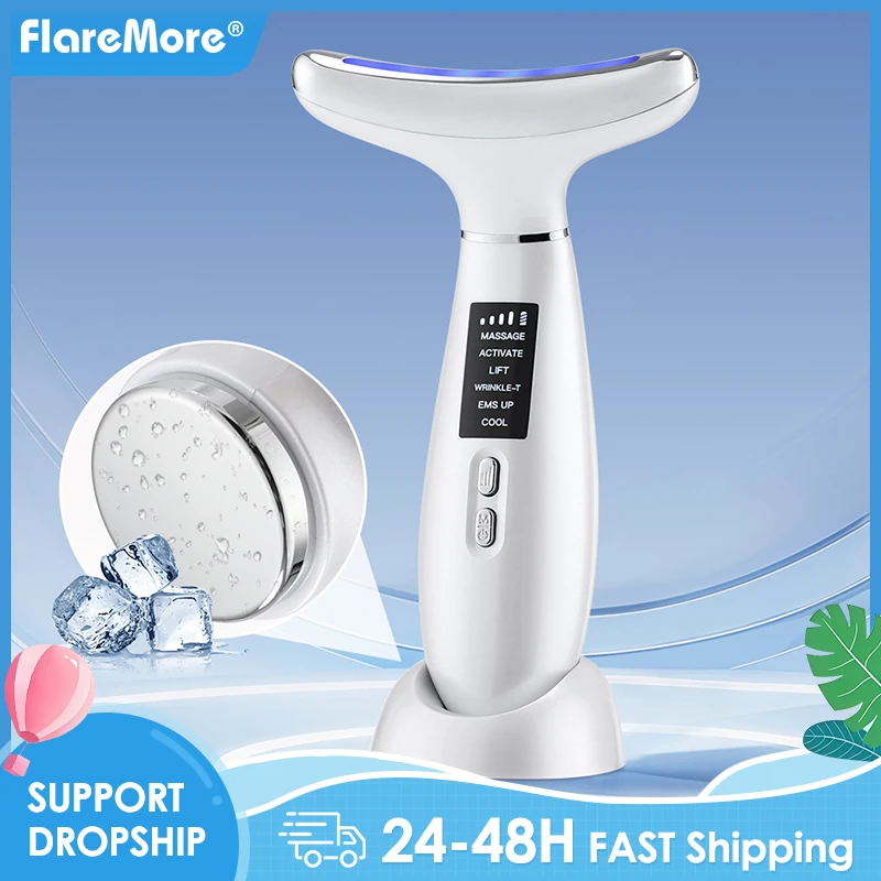 6 가지 모드 아이스 핫 압축 목 미용 장치 EMS 페이셜 리프트 마사지 이중 턱 리무버 스킨 퍼밍 리프트 마사지 미용 장치