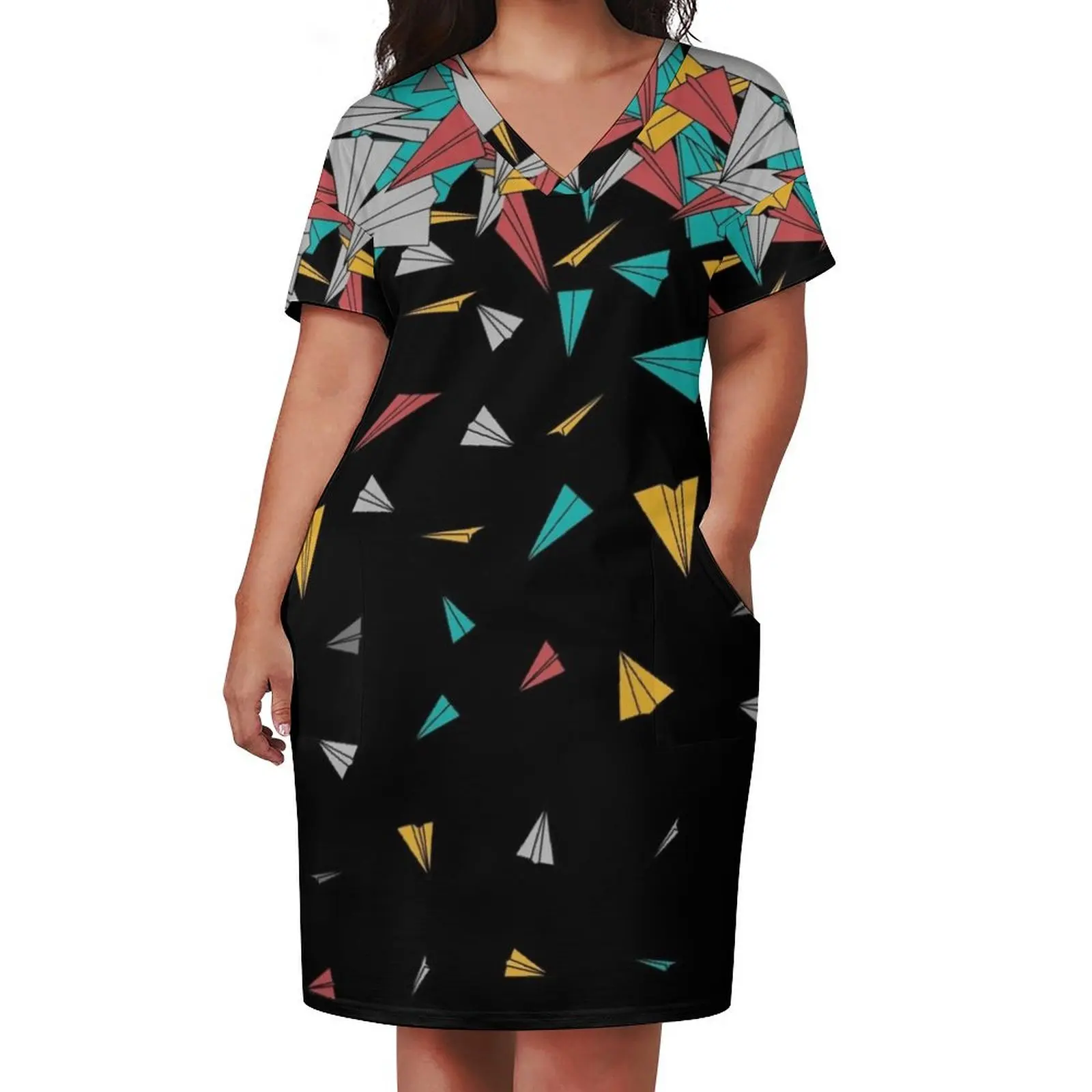 Flying paper planes Loose Pocket Dress Clothing female elegant women