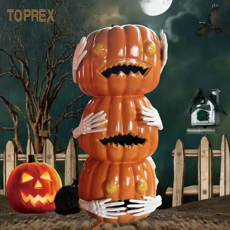 Customizable Halloween Animated Pumpkin Statue Vintage Lamp Outdoor LED Lantern Motif Light for Holiday Decorations