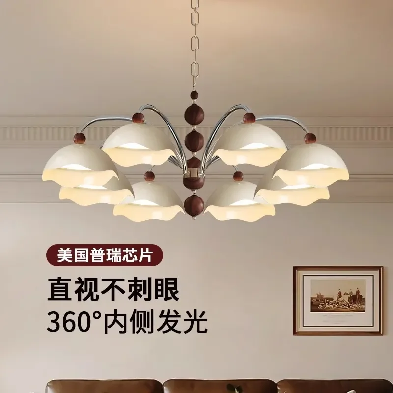 Cream Eggshell French Chandelier Antique Ceiling Light for Living Dining Room Bedroom Eye Care Main Lamp