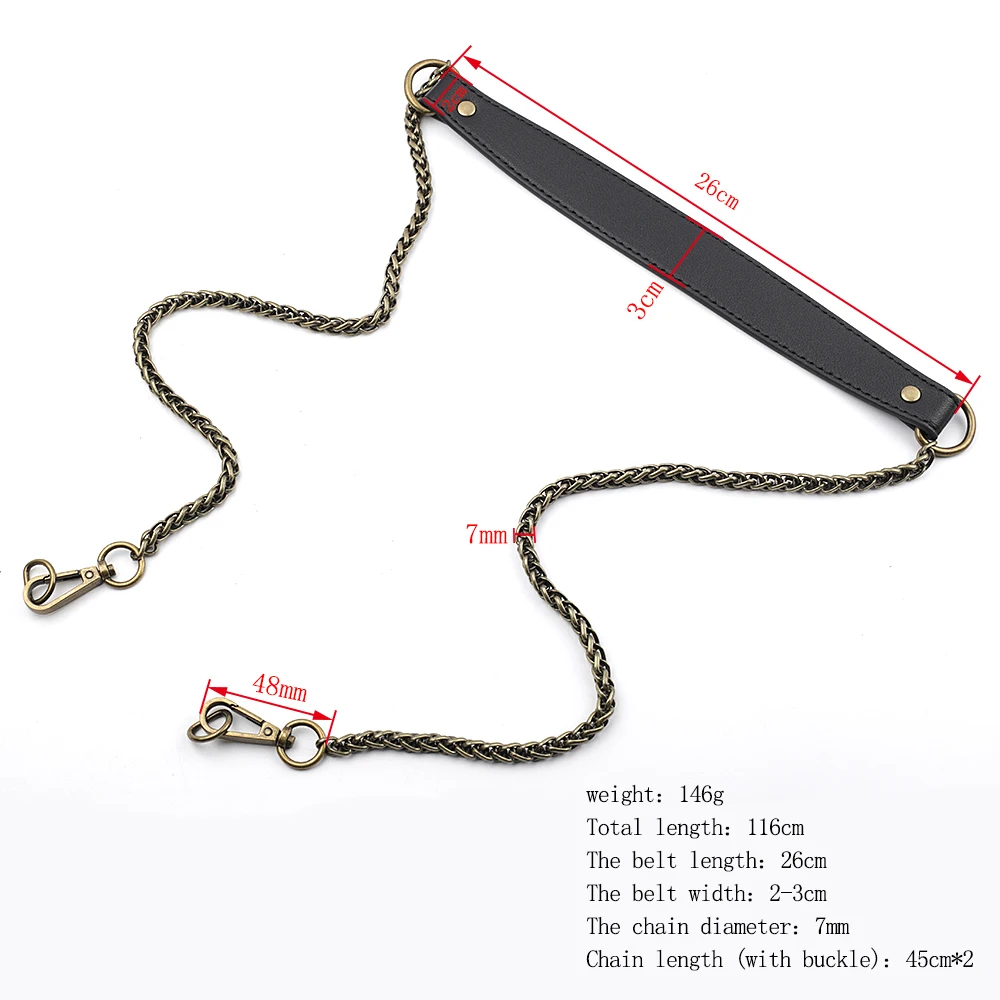 Fashion PU Leather With Bronze Metal Chain 116CM Replacement Shoulder Strap Crossbody Bag Handle Bag Replacement Accessories