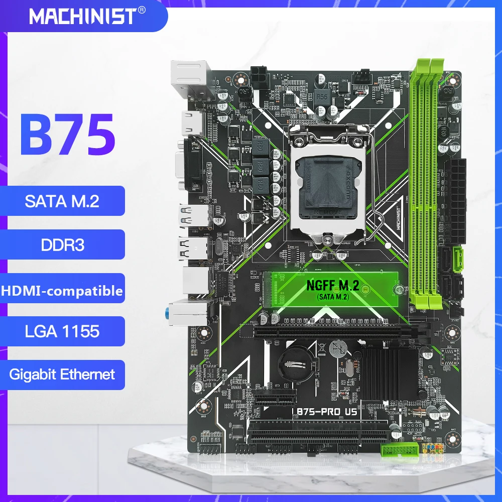 MACHINIST – carte mère B75 pour ordinateurs de bureau LGA 1155, compatible avec processeur Intel I3/i5/i7, CPU DDR3 16G, mémoire RAM SATA M.2 HDMI VGA B75-PROU5