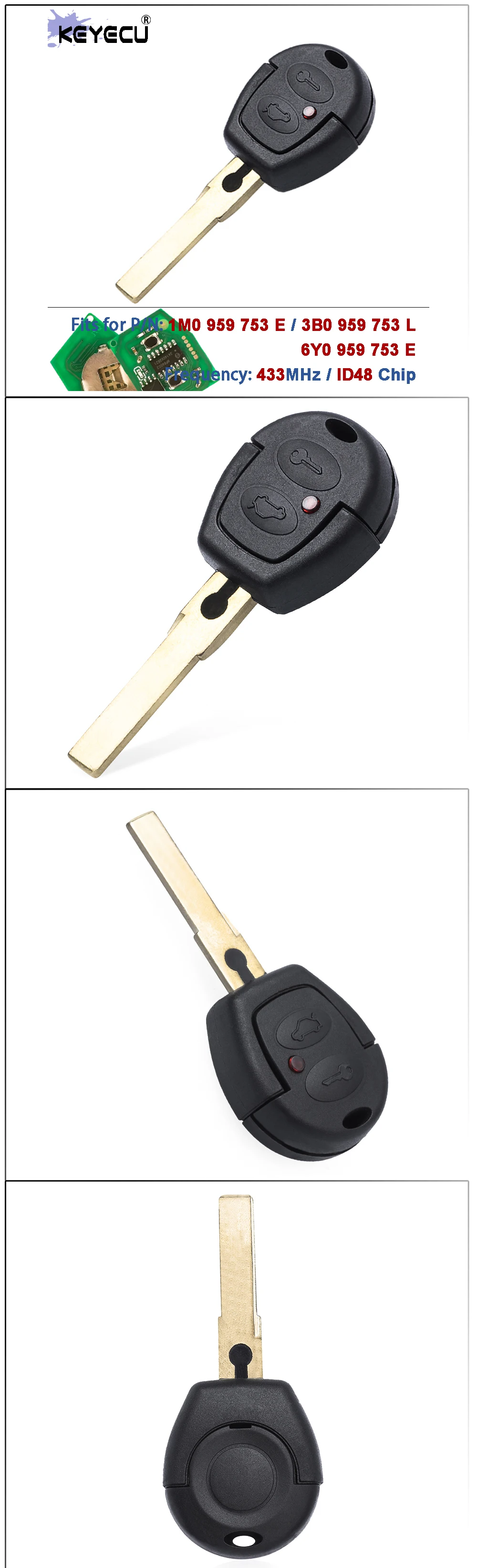 KEYECU 433MHz ID48 Chip Fernbedienung Autoschlüssel für VW Fox 2006-2008 Citi Golf 2003 Auto-Schlüsselanhänger für Seat für Skoda – Detail 1