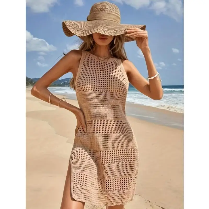 

Summer Beach f Transparent Sun Protection Cover up Women's Knitted Sweater Bright Tead Coolmax Fiber Beachwear Inner Wear