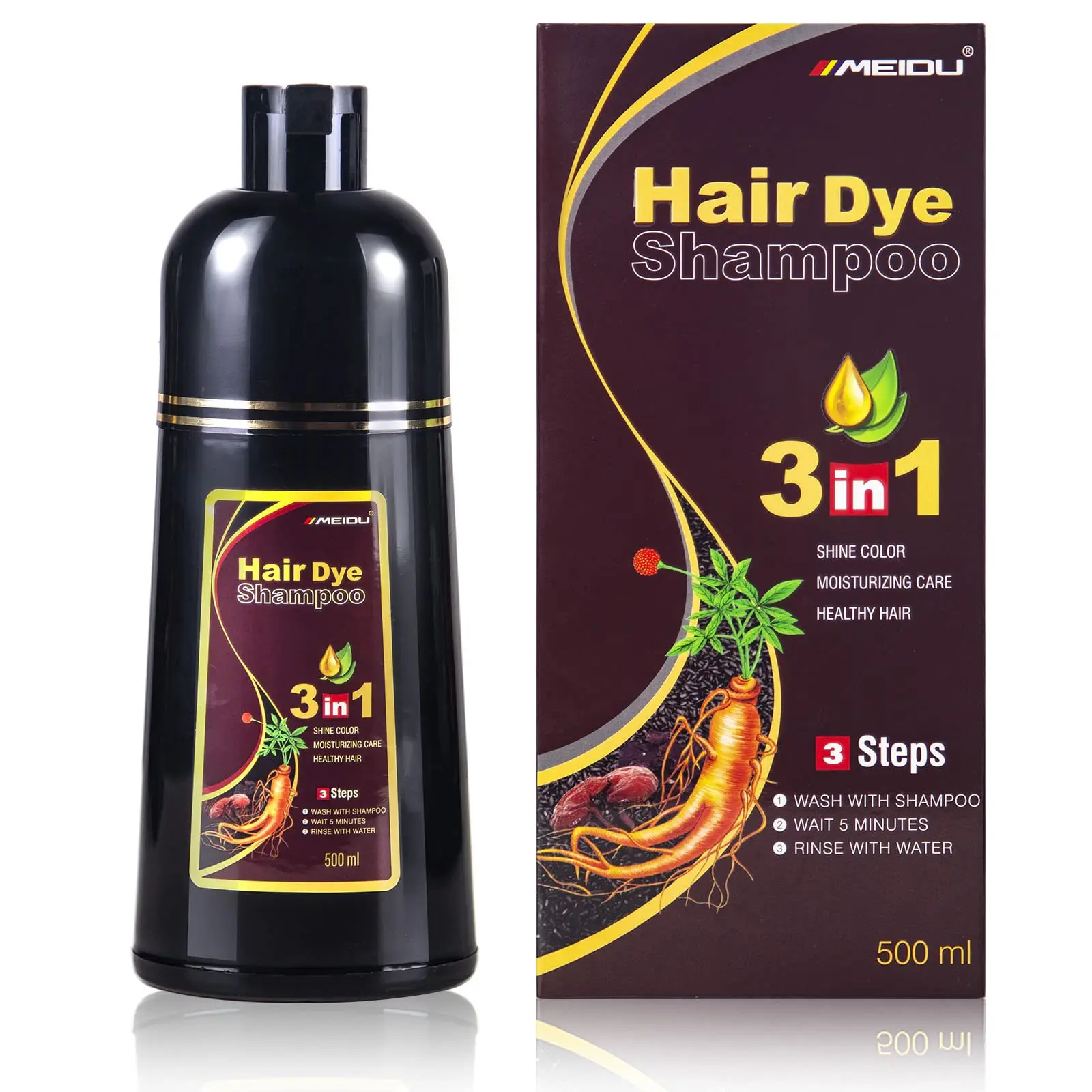 

500ml Hair Dye Shampoo 3in1 Darkening Hairs Instant Gray To Black Polygonum Multiflorum Natural Coloing Cover for Women