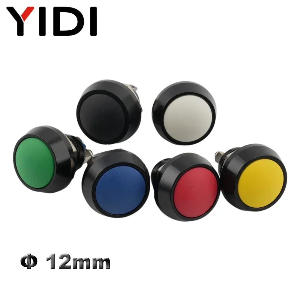 12mm Waterproof Dome Metal Momentary Reset On Off Screw Solder Pin Push Button Switch Red Yellow Green Blue Black 12V 220V 24V