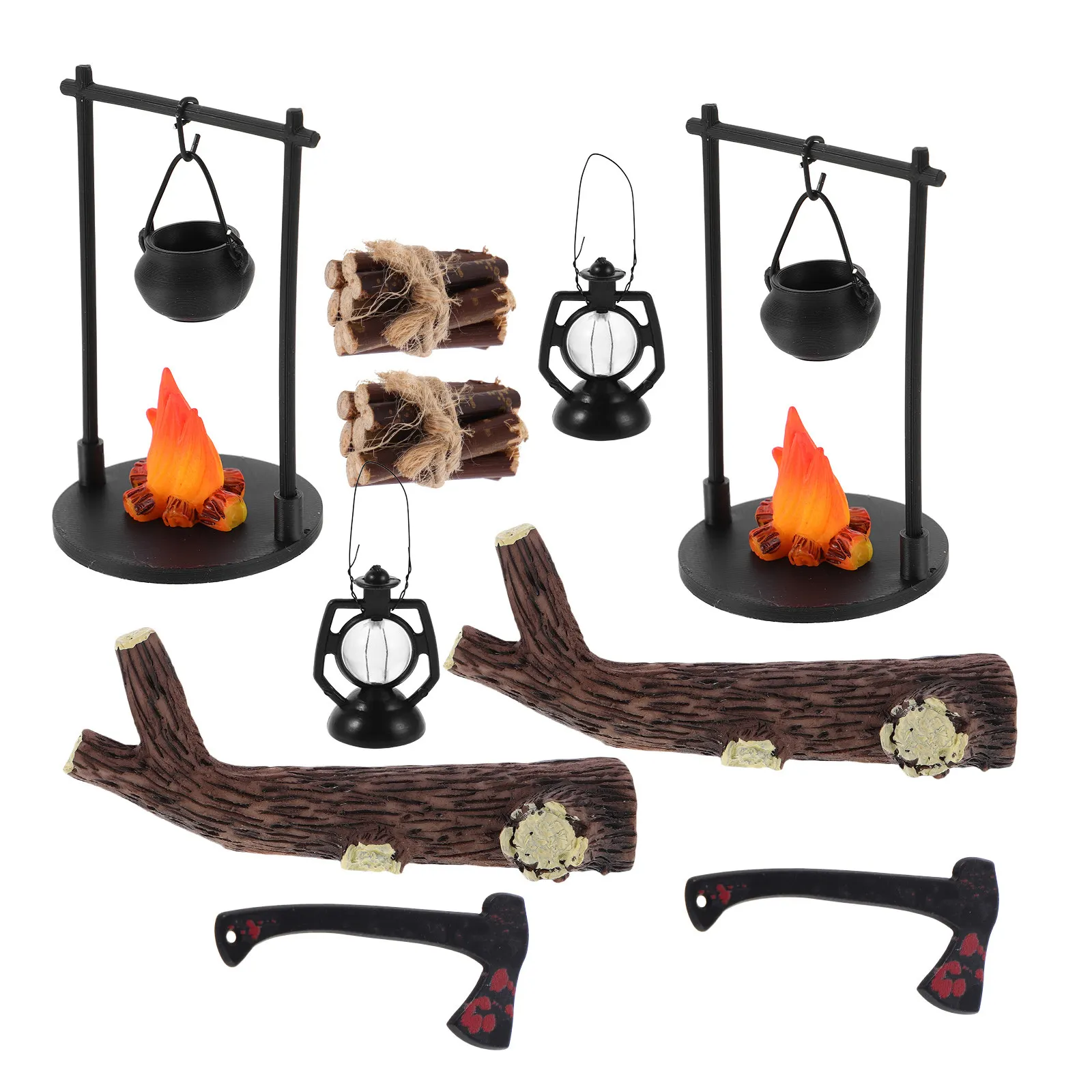 2Sets Miniature Fireplace Hanging Stove Campfire Micro Landscape Accessories Realistic Outdoor Scene Decoration Dollhouse