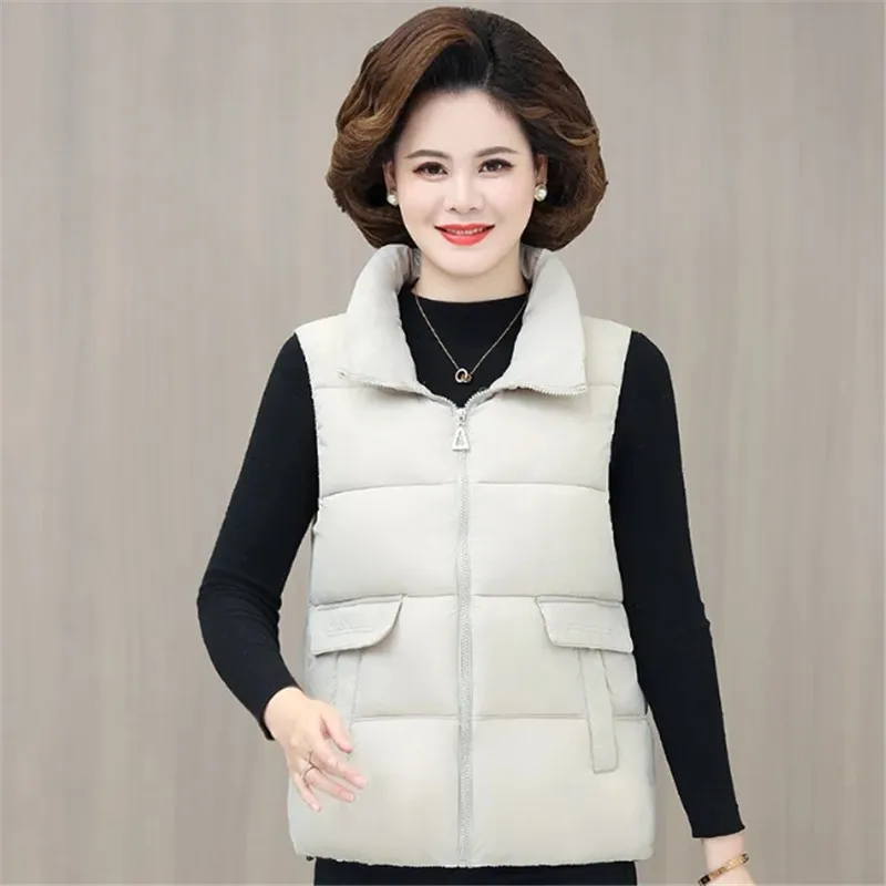 Chaleco de plumón para mujer, chaqueta holgada con cuello levantado, prendas de vestir exteriores a la moda, otoño e invierno, 2023