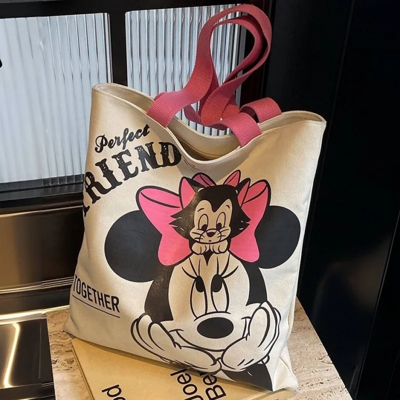 Disney Torba płócienna Kobieta Kreskówka Minnie Wszechstronna torba na ramię Książka o dużej pojemności Trzymająca torebkę do pracy w klasie