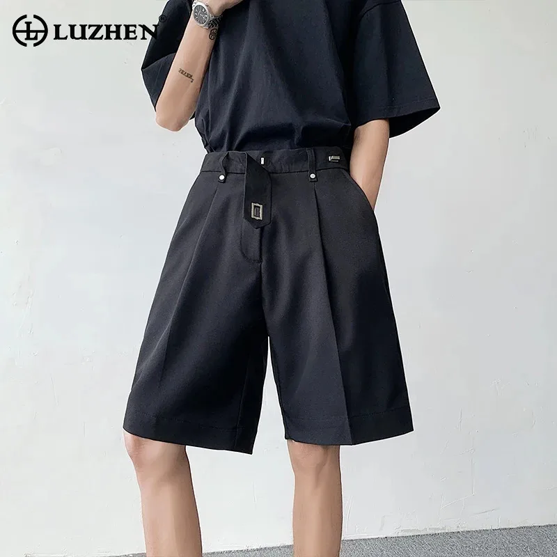 

LUZHEN Stylish Pleated Splicing Design Casual Shorts Men's Summer New 2024 Solid Color Five-pointed Pants Free Shipping LZ3667