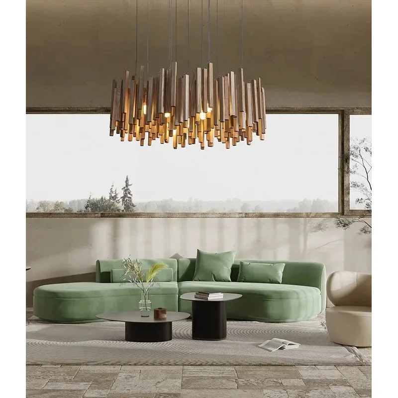 Retro Wooden Hanging Chandelier Light For Dining Living Room Farmhouse Kitchen Table Solid Wood Led Pendant Chandelier Lamp