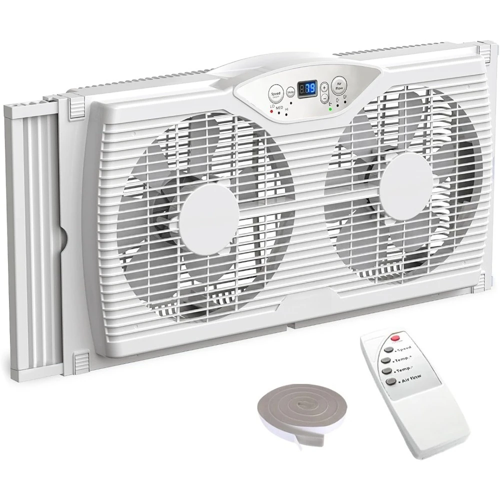 

Twin Window Fan with Reversible Airflow Thermostat Control 3 Speeds Exhaust Intake Circulate Expandable 23.8 to 37 Inches for