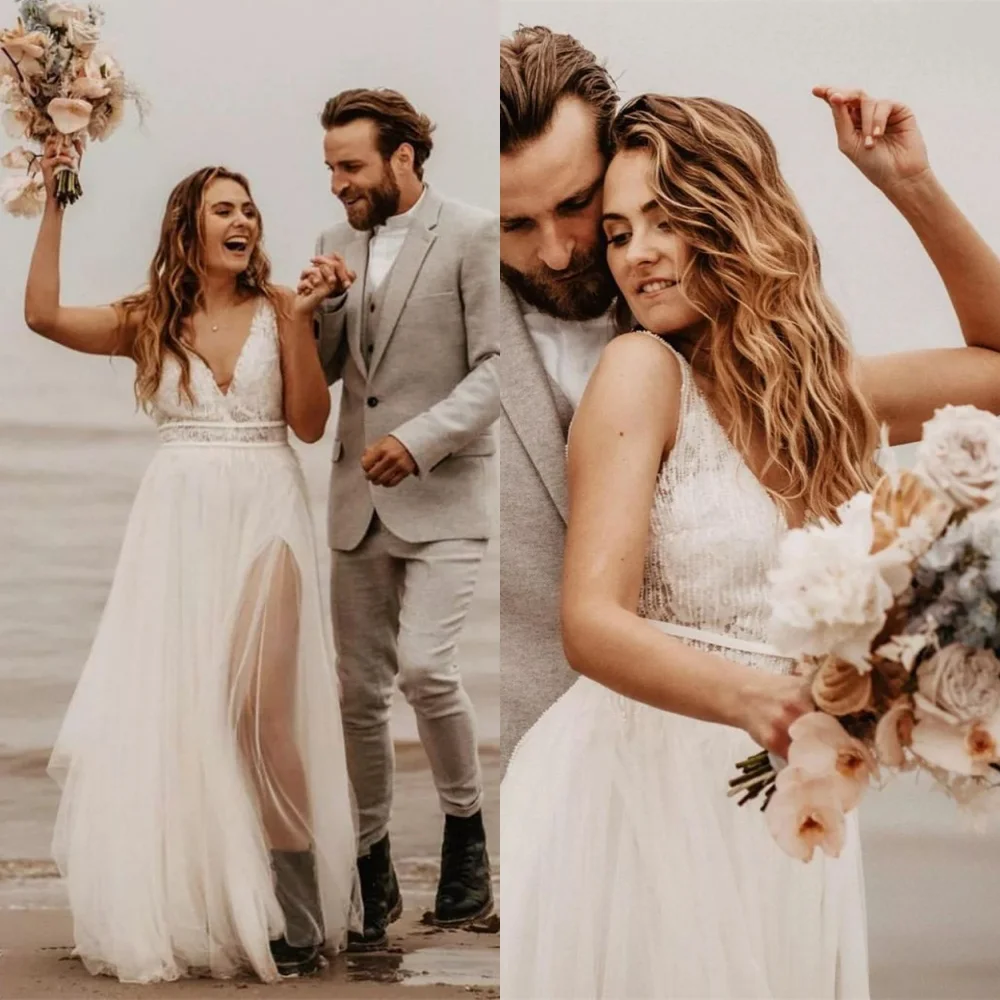 맞춤형 화이트 Tulle 웨딩 드레스 고품질 v 넥 캡 슬리브 민소매 신부 가운 스윕 트레인 백리스 Robe de mariée