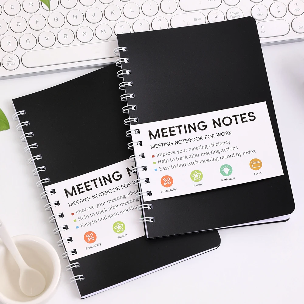 32 sheets Black Cover Meeting Notes Coil Meeting Minutes Record Notebook For Office Notes Organizer Meeting Project Planner