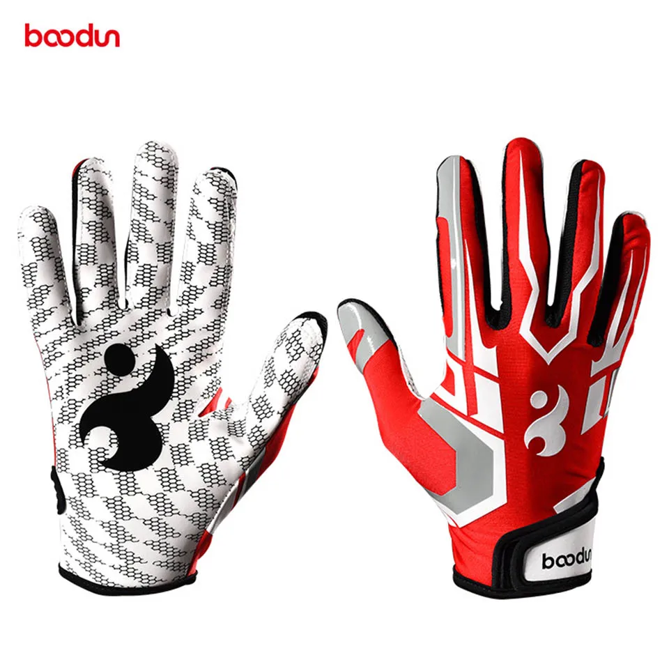 Boodun 1 Pair Rugby Gloves Full Finger Anti Slip Gel Baseball American Football Gloves Outdoor Sport Gloves for Men Women