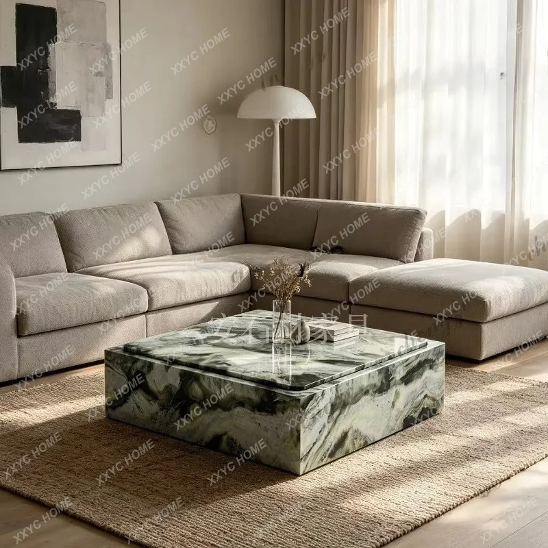 XX light luxury high-grade natural green marble square coffee table living room coffee table