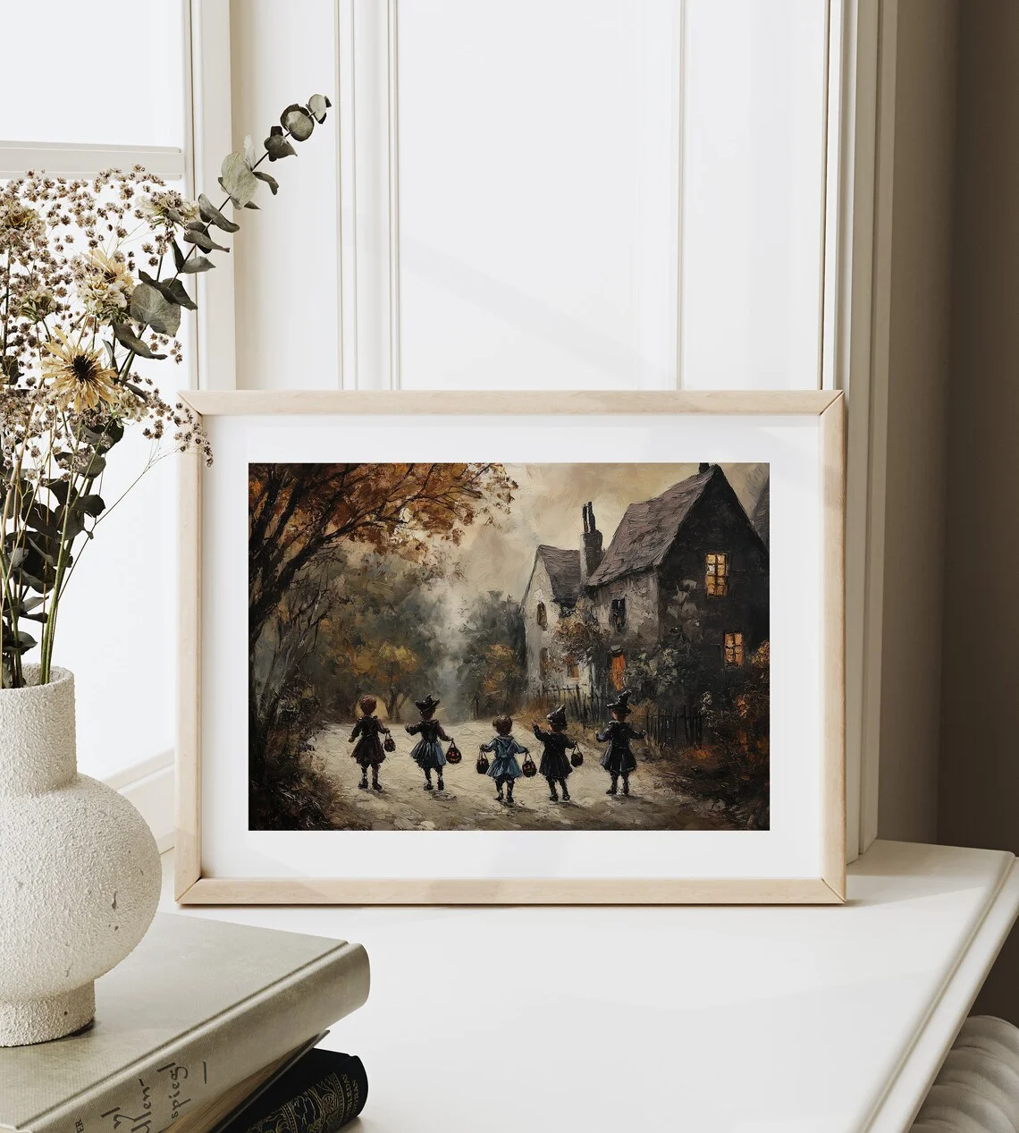Vintage Halloween Wall Art Print, Trick or Treat Decor, Children Costume Poster, Retro Artwork for Living Room and Bedroom
