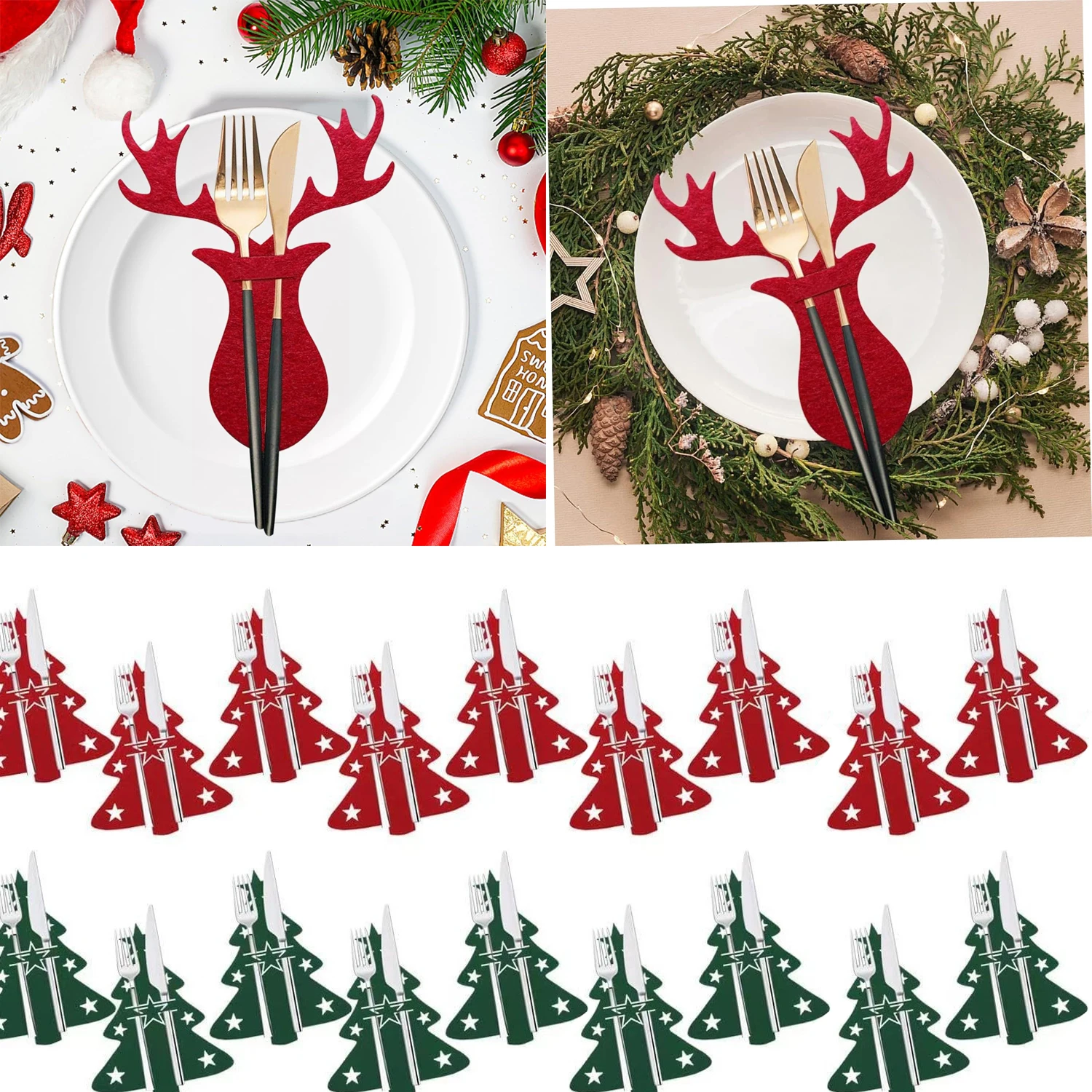 Weihnachten Tischdekoration Utensilienhalter Messer Gabel Taschenabdeckung Stern Baum Elch Design Neujahr Party Dekoration