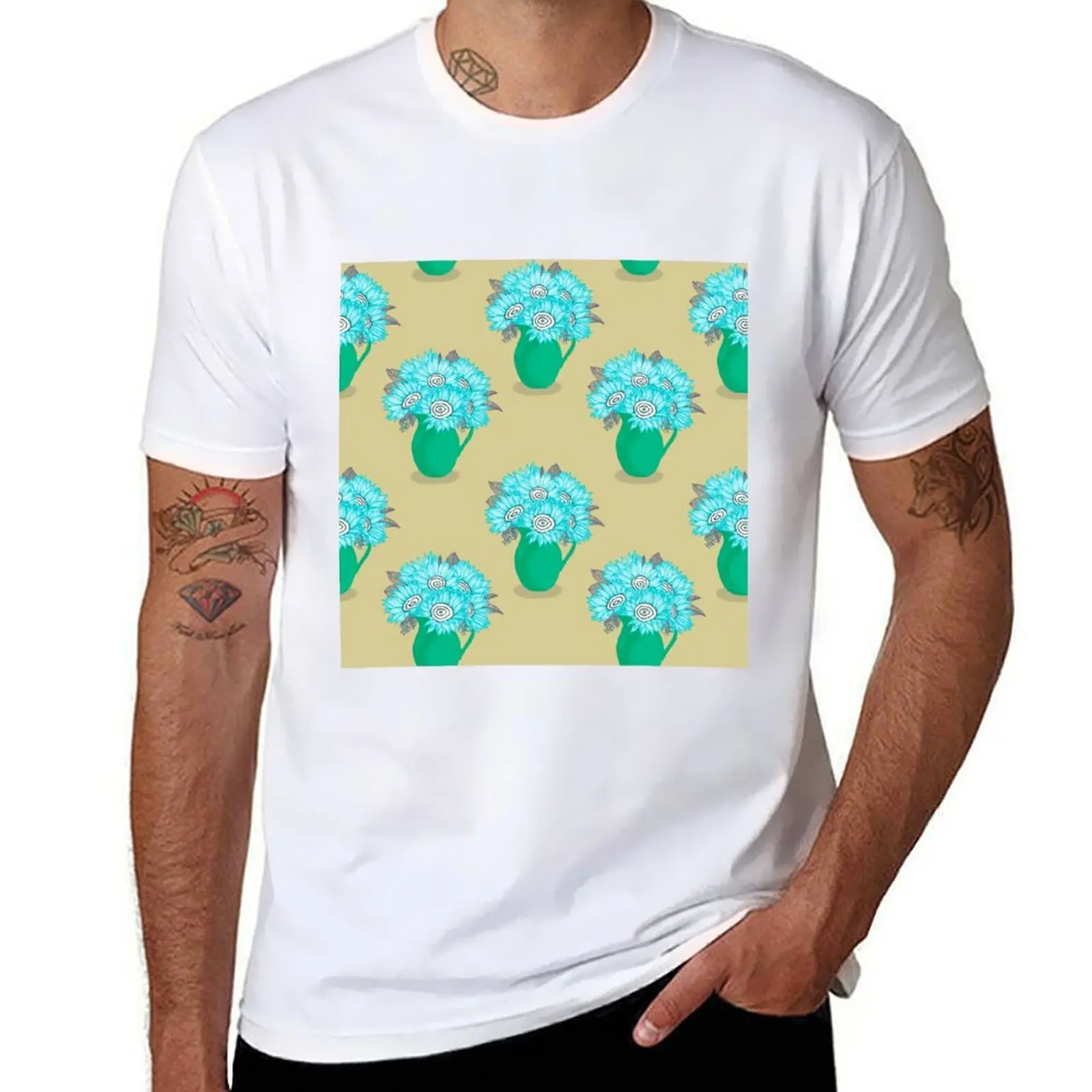 

Flowers in Vase - Turquoise T-Shirt man t shirts for men casual man t shirts cotton T-Shirt