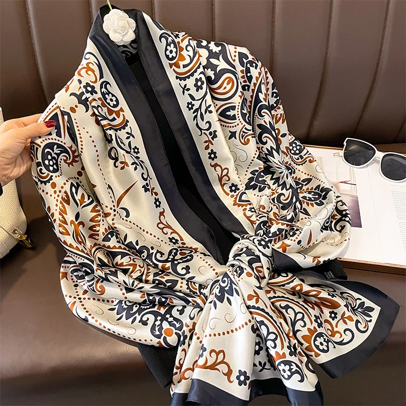 180*90cm Luxury Brand Women Summer Silk Scarves Shawl Lady Wrap Soft Female Europe Designer Beach Bandanna foulard muffler pareo