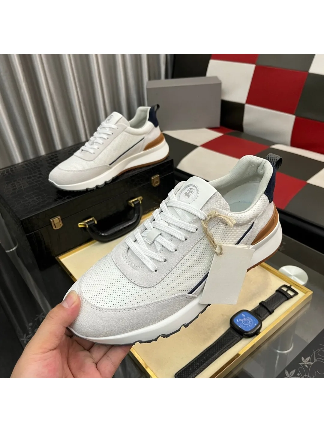 Luxe merk herenschoenen Handgemaakte casual sneakers Jacquard nylon stof met suède wandelschoenen, fietsschoenen, hardloopschoenen, vakantiegeschenken - afbeelding 2
