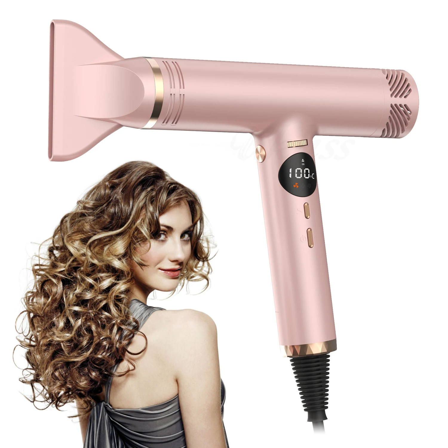 Professional Digital Blow Dryer With Brushless motor 2 Billion ionic Hair Dryer Cool-blast Feature Multiple Wind and heat speed.