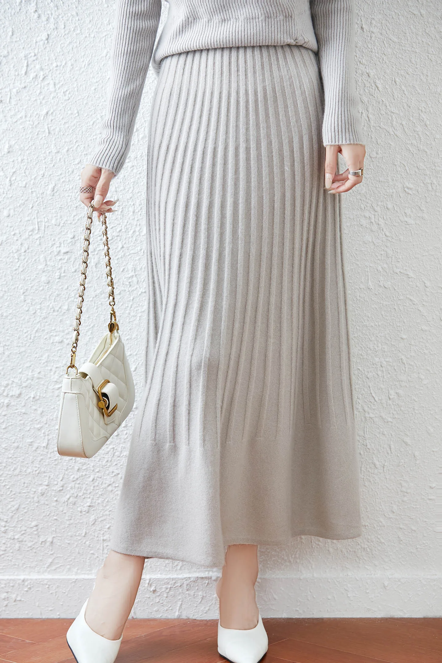 Élégant automne hiver femme jupe de luxe femme 100% laine mérinos tricots nouvelle mode dames vêtements bas solide tenue décontractée