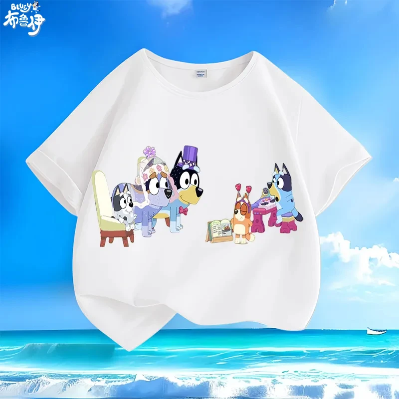 

2024 Summer Blueyi New Fashion Cartoon T-shirts For Men, Women, College And Children With Cotton Round Neck Loose Joker Tops