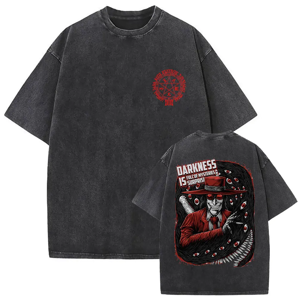 

Washed Vintage Anime Hellsing Abraham Van Helsing Vampire Alucard T-shirts Men Women Fashion Casual Oversized T Shirt Streetwear