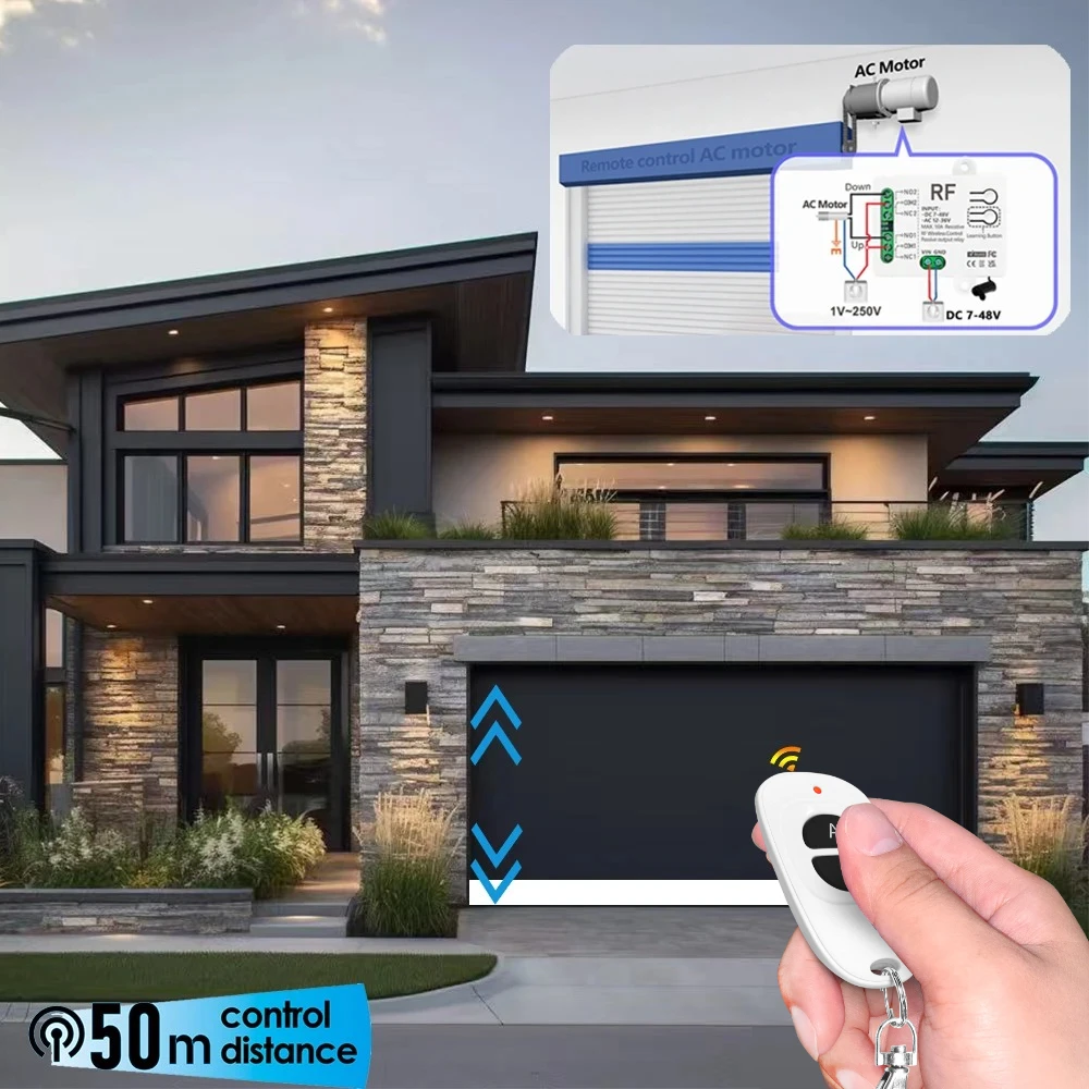 Universal Wireless RF433MHz Keyfob Remote Control Transmitter DC 12V 24V AC12-36V 2CH Receiver Relay for Motor Garage Gate Door